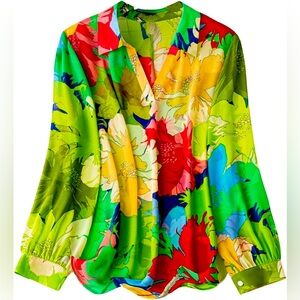 Shein Tropical Print Long Sleeve Blouse 1XL